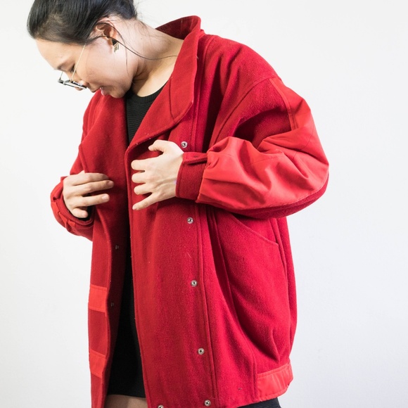 Vintage Red Wool & Leather Jacket - Picture 3 of 4